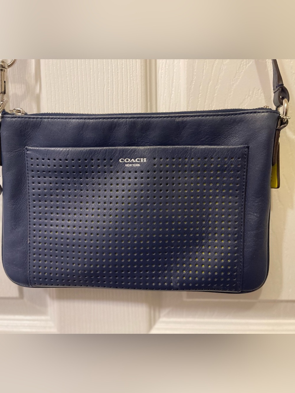 Coach Men's Navy Perforated Leather Messenger